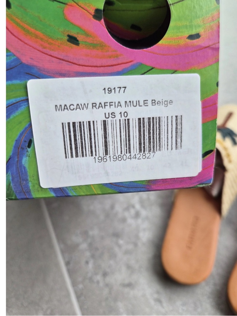 FARM Rio Macaw Beige Woven Slip-On Mules w/Beaded Palm Tree & Parrot, NIB, 10/42 - Picture 12 of 13